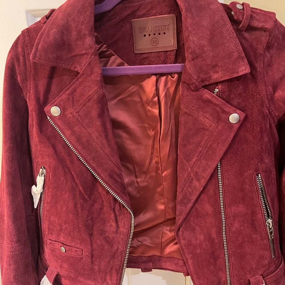 NWT Blank NY maroon suede moto jacket size XS